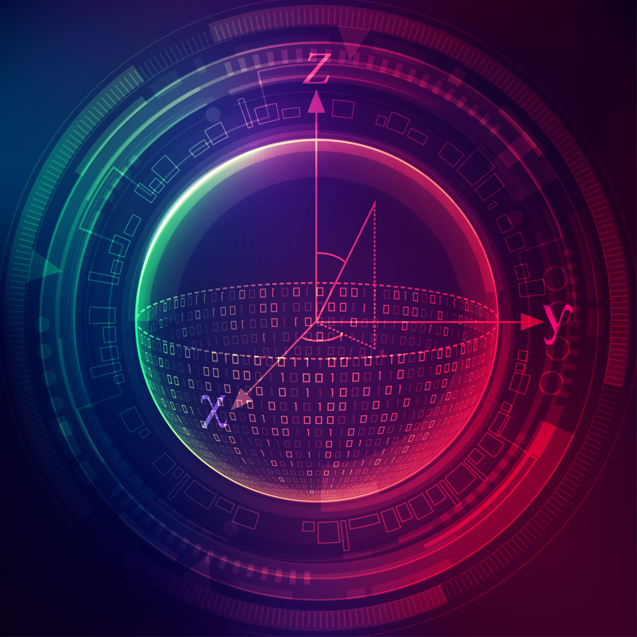 concept of quantum computing, binary globe with digital technology element